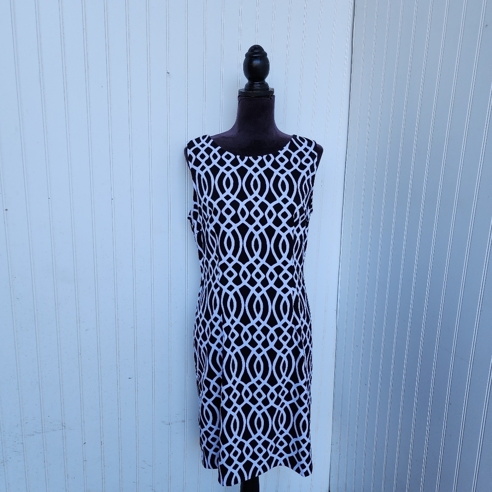Connected Apparel Womens Black White Sleeveless Sheath Dress Knee Length Size 12